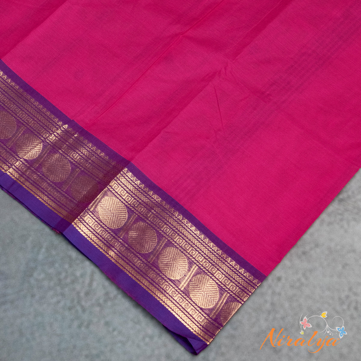 Chettinad Cotton Saree - Rani Pink with a Purple Jari Border