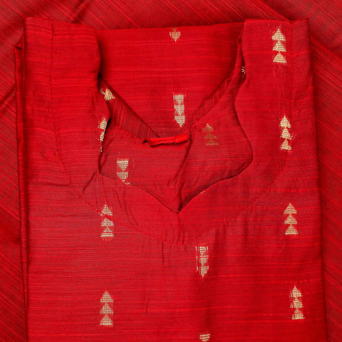 Kurti - 3 Piece Kurti Set - Red Raw Silk