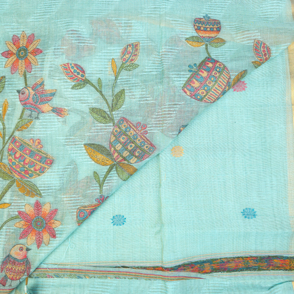 Cotton Saree - Light Blue