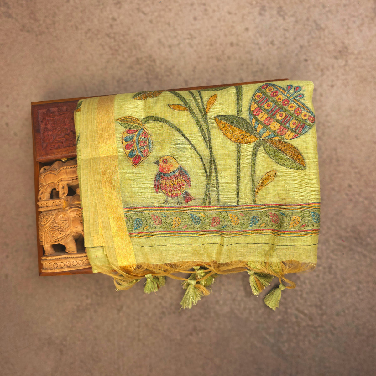 Cotton Saree - Pistachio Green