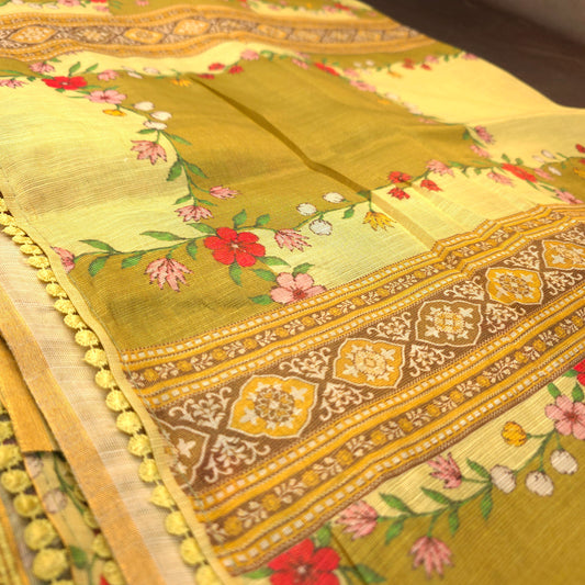 Saree - Linen Tissue - Yellow