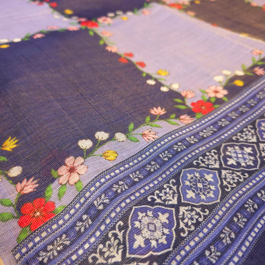 Saree - Linen Tissue - Lavender & Navy