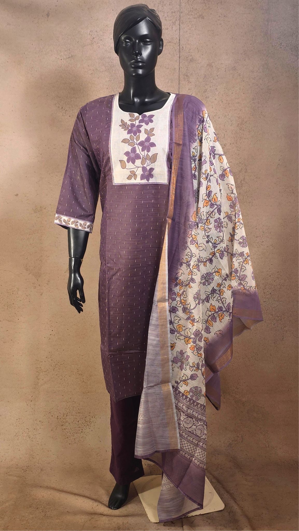 Kurti - Dusty Mauve Chanderi - 3 Piece Kurti Set