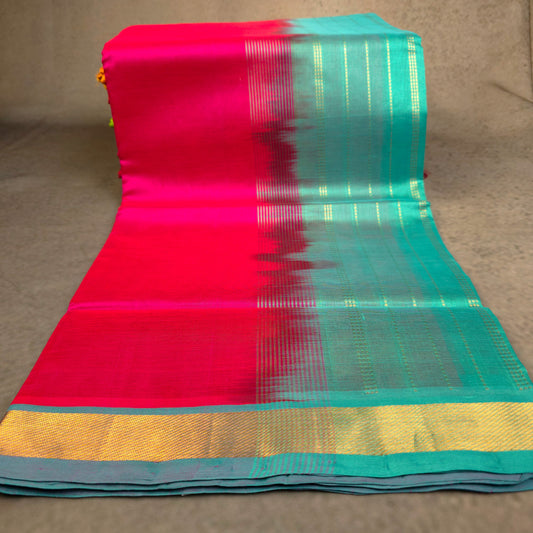 Pure Silk Cotton Saree - Rani Pink