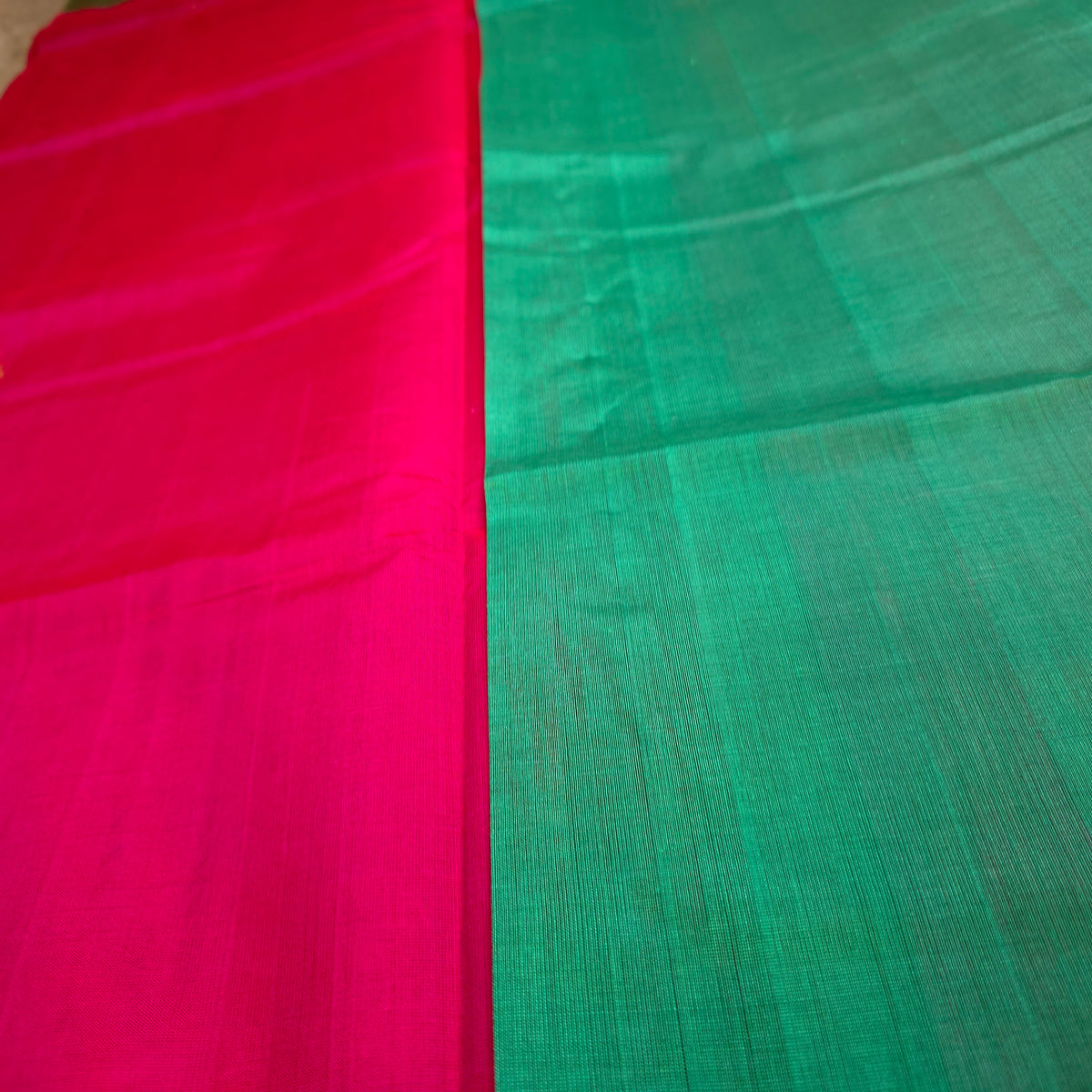 Pure Silk Cotton Saree - Rani Pink with Green