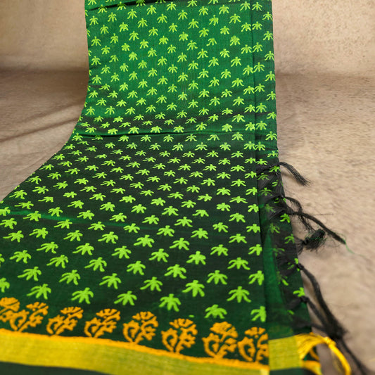 Pure Silk Cotton Saree - Dark Green