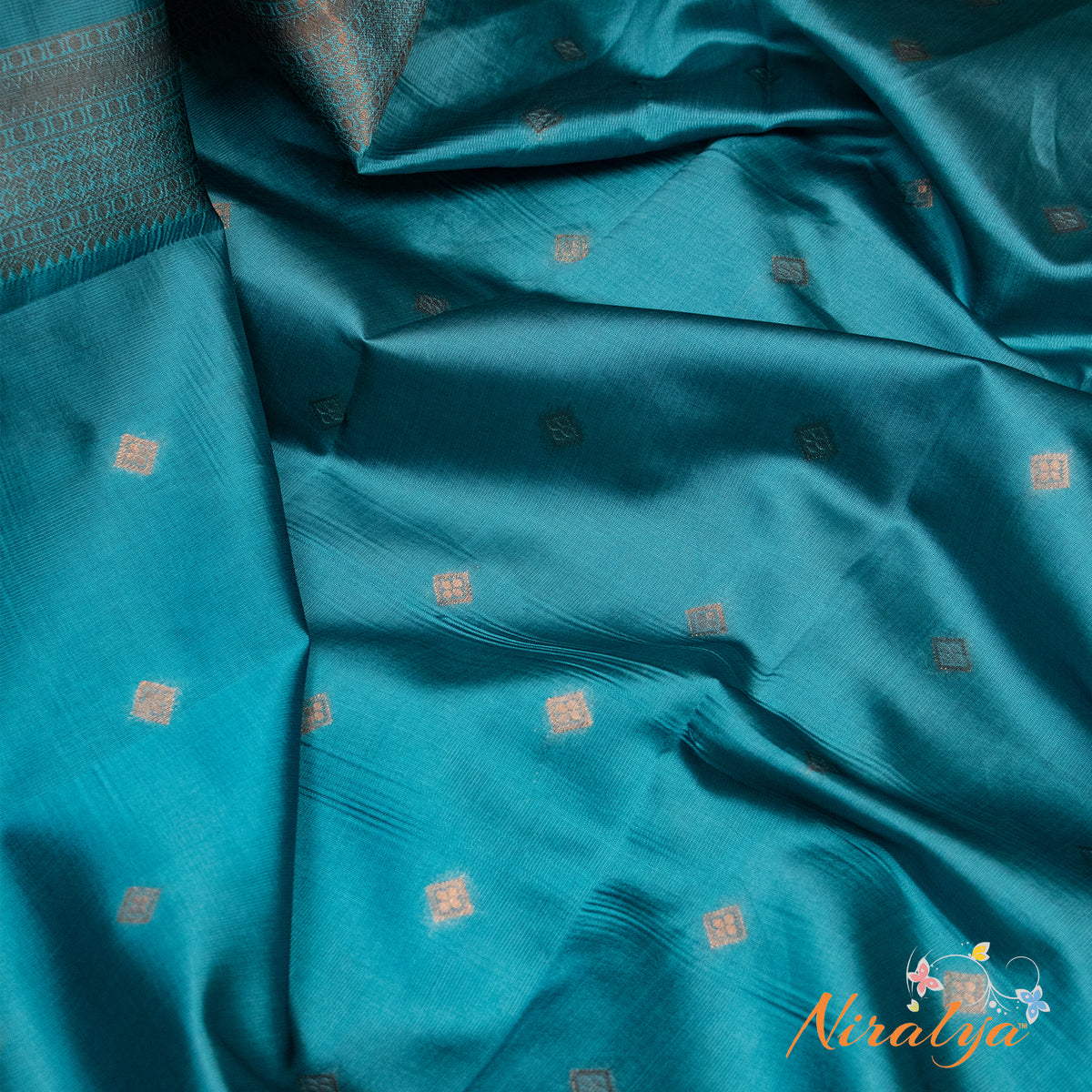 Semi Silk Saree - Maroon with Sky Blue Jari Border