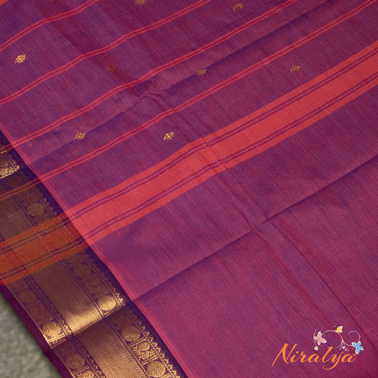 Chettinad Cotton Saree - Magenta Purple with Jari Border