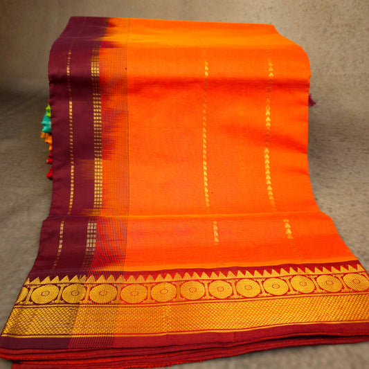 Silk Cotton Saree - Bright Orange