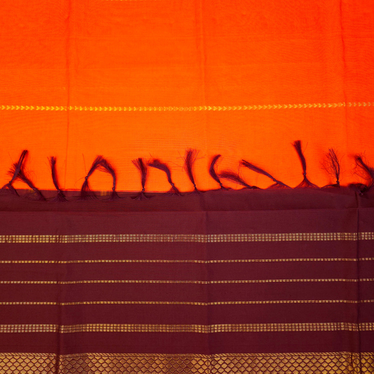Silk Cotton Saree - Bright Orange
