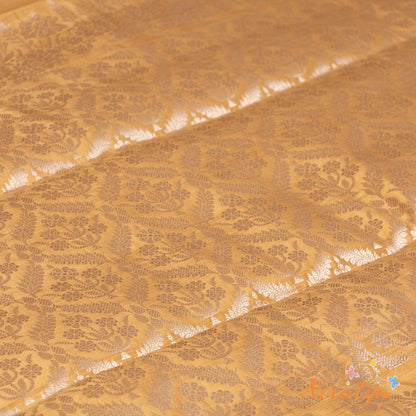 Silk-type Saree - Golden Beige with Silver Jari Border