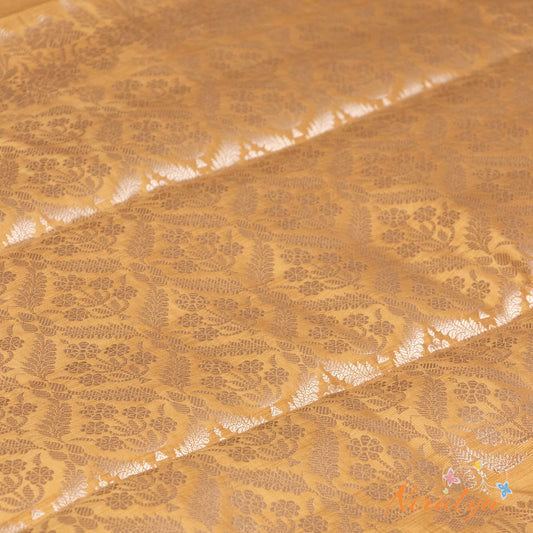 Silk-type Saree - Golden Beige with Silver Jari Border