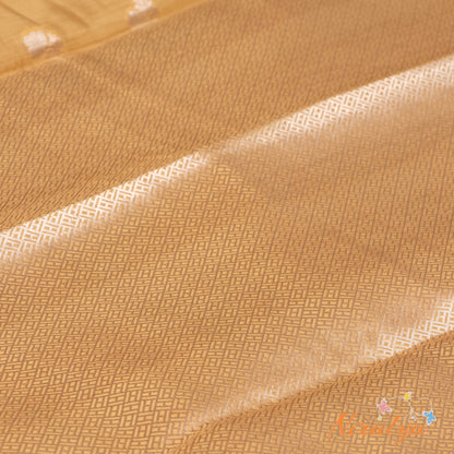 Silk-type Saree - Golden Beige with Silver Jari Border
