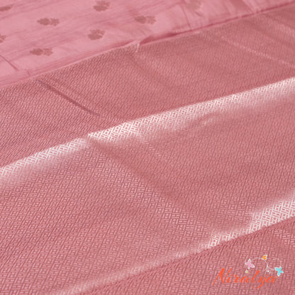 Silk-type Saree - Dusty Rose with Silver Jari Border