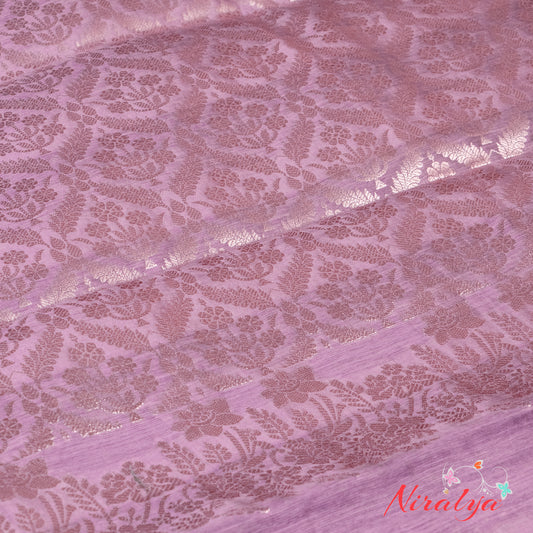 Silk-type Saree - Lavender with Silver Jari Border