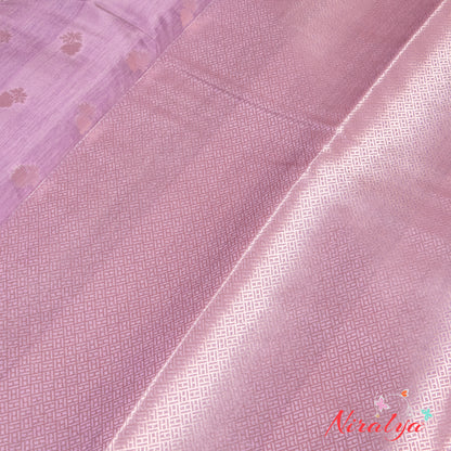 Silk-type Saree - Lavender with Silver Jari Border
