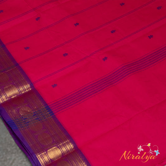 Chettinad Cotton Saree - Rani Pink with a Purple Jari Border