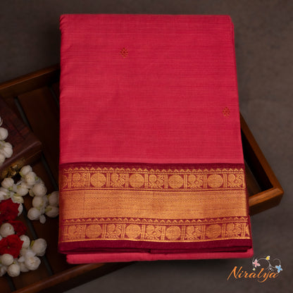 Chettinad Cotton Saree - Rose Pink with Antique Gold Jari Border
