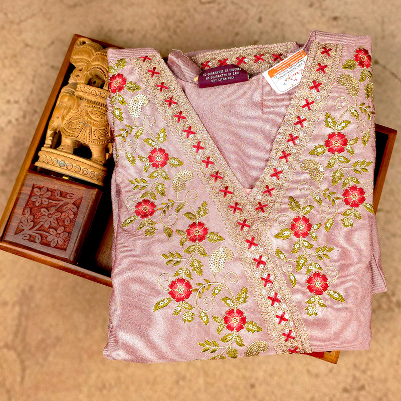 Kurti - 3 Piece Kurti Set - Dusty Rose Pink Embroidered