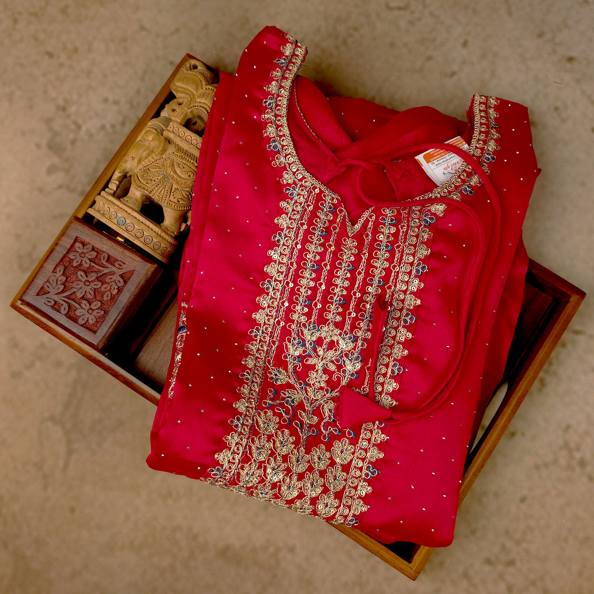 Kurti - 3 Piece Kurti Set - Wine Embroidered Kurti Set