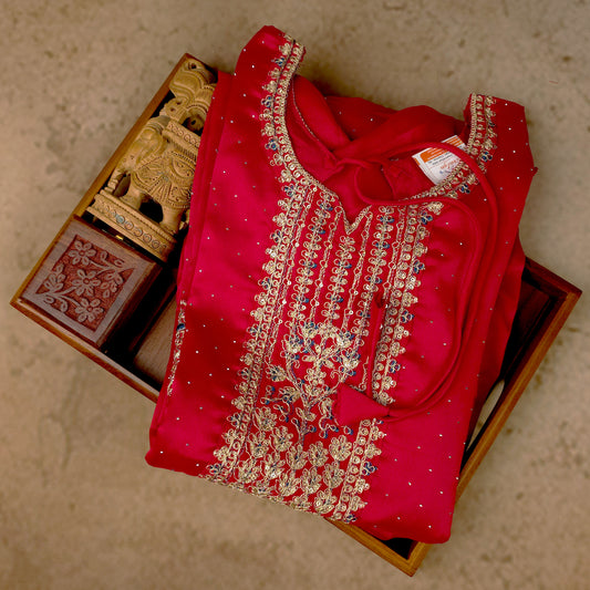 Kurti - 3 Piece Kurti Set - Wine Embroidered Kurti Set