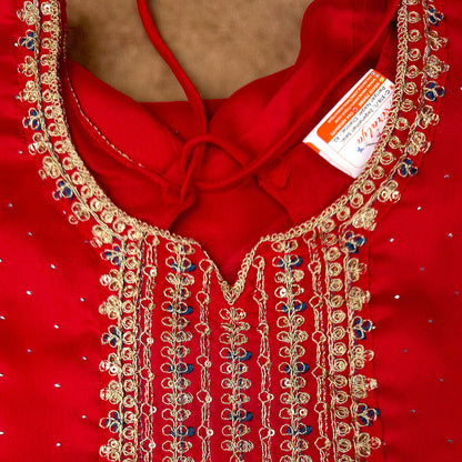 Kurti - 3 Piece Kurti Set - Wine Embroidered Kurti Set