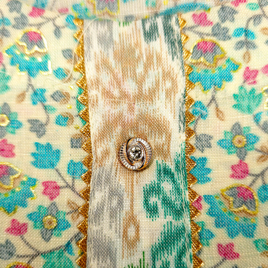 Kurti - 3 Piece Kurti Set - Ivory Floral Printed