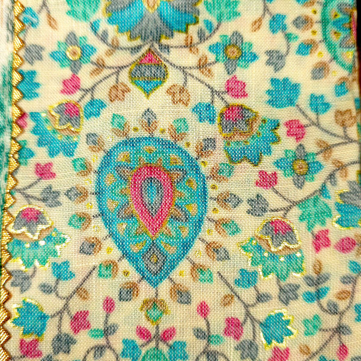 Kurti - 3 Piece Kurti Set - Ivory Floral Printed