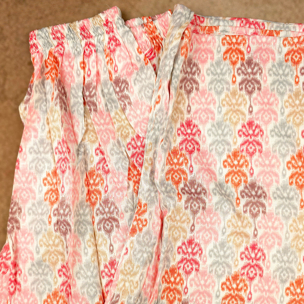 Kurti - 3 Piece Kurti Set - Ivory Floral Pink