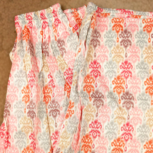 Kurti - 3 Piece Kurti Set - Ivory Floral Pink