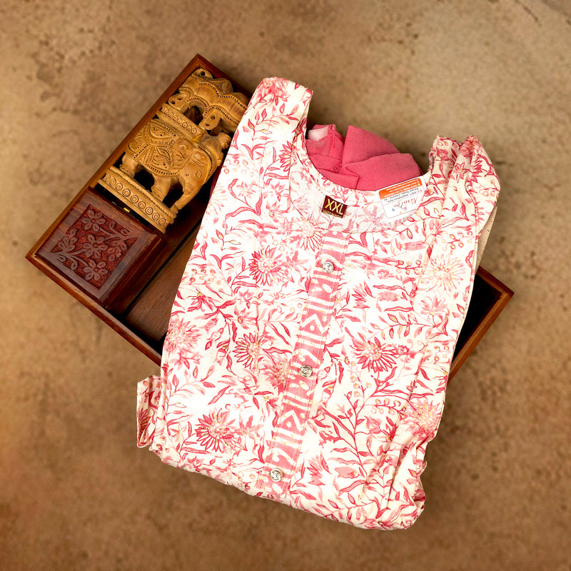 Kurti - 3 Piece Kurti Set - Pink Floral