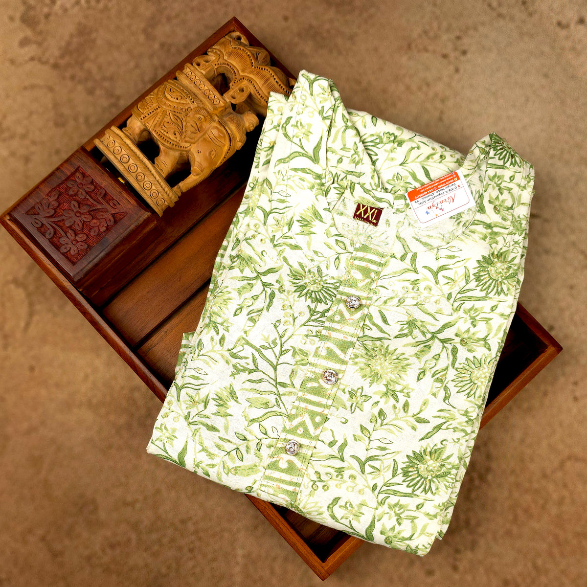 Kurti - 3 Piece Kurti Set - Green Floral Printed