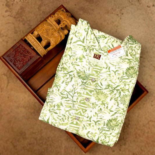 Kurti - 3 Piece Kurti Set - Green Floral Printed