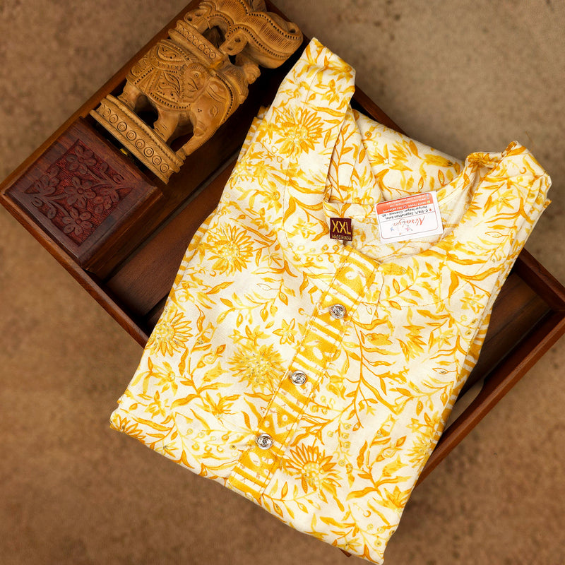 Kurti - 3 Piece Kurti Set - Yellow Floral Printed