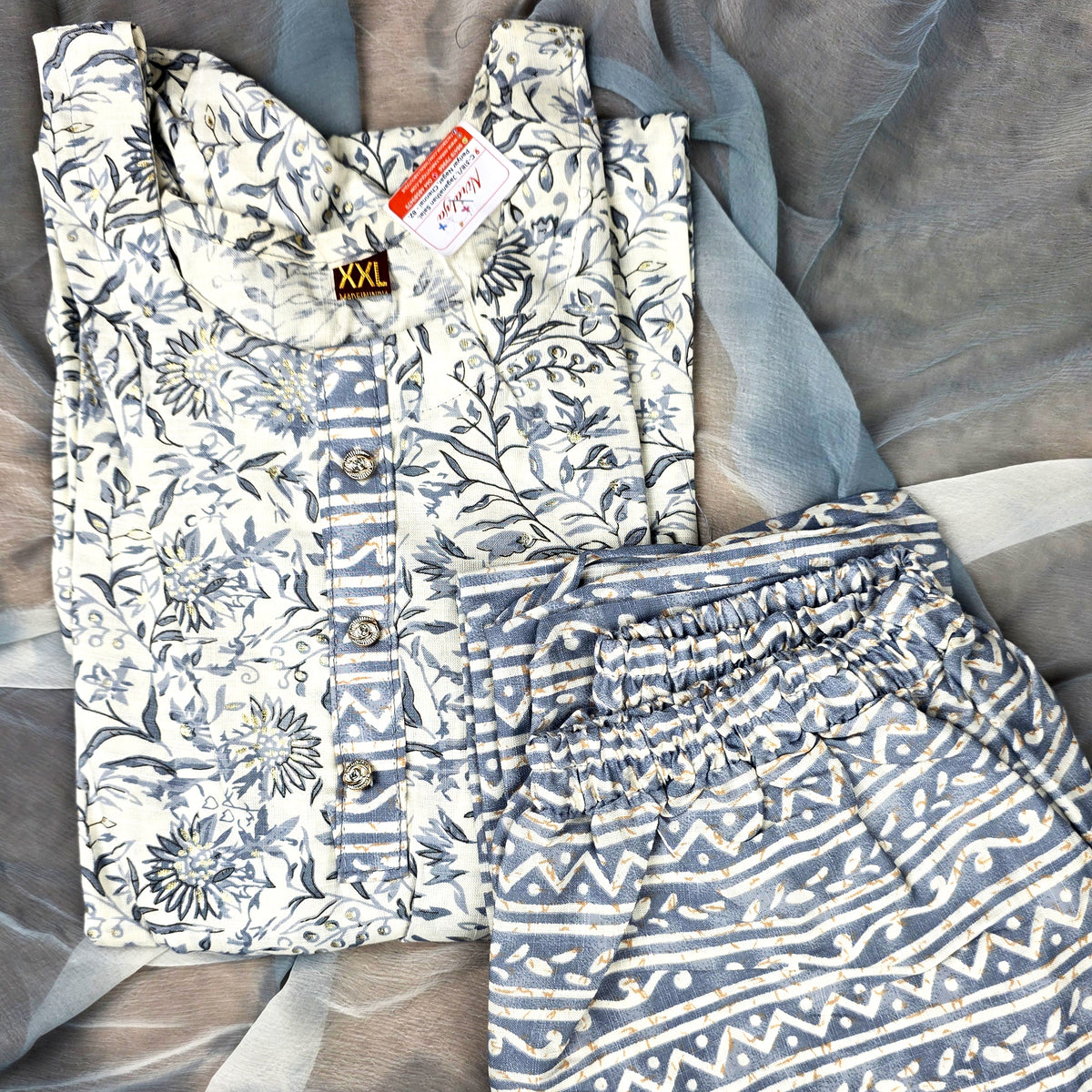 Kurti - 3 Piece Kurti Set - Blue Floral Printed