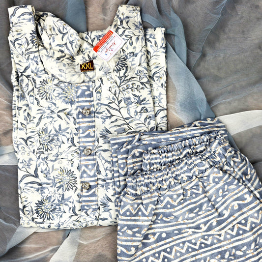 Kurti - 3 Piece Kurti Set - Blue Floral Printed