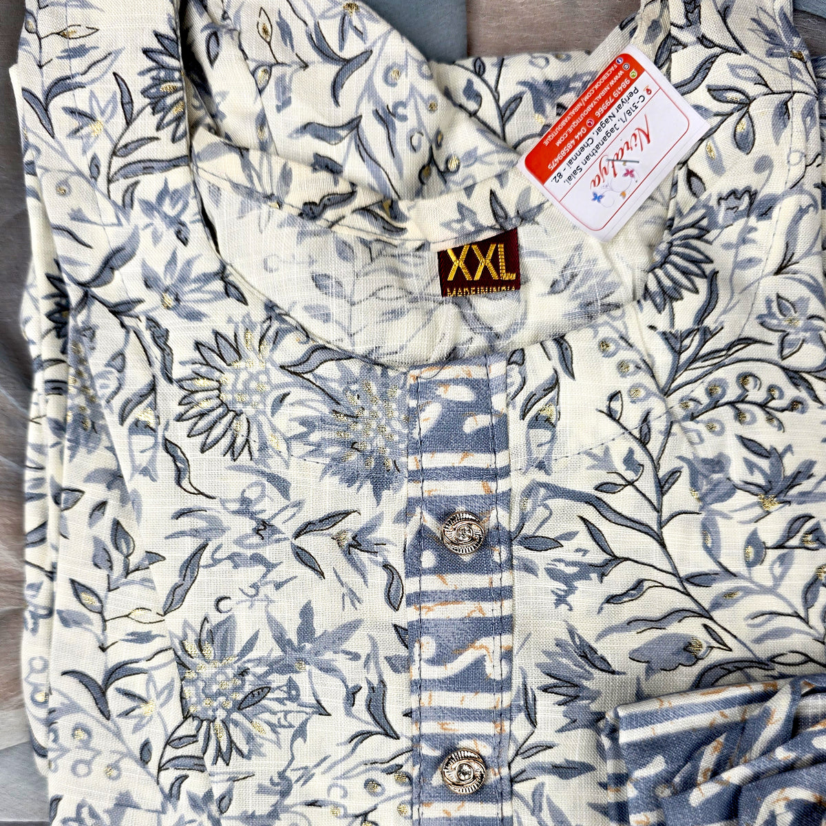 Kurti - 3 Piece Kurti Set - Blue Floral Printed