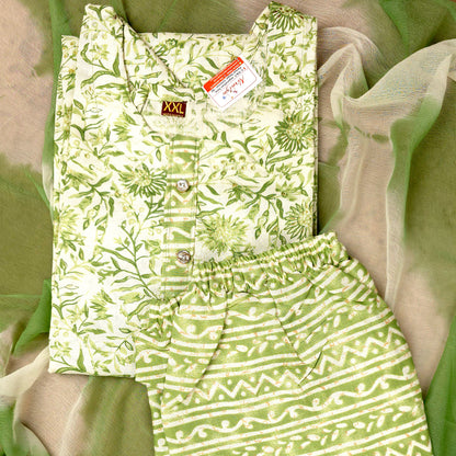 Kurti - 3 Piece Kurti Set - Green Floral Printed