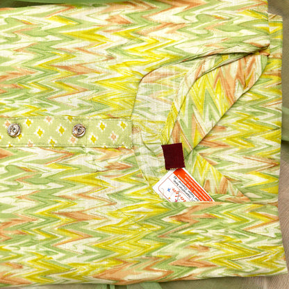 Kurti - 3 Piece Kurti Set - Green Zigzag Printed