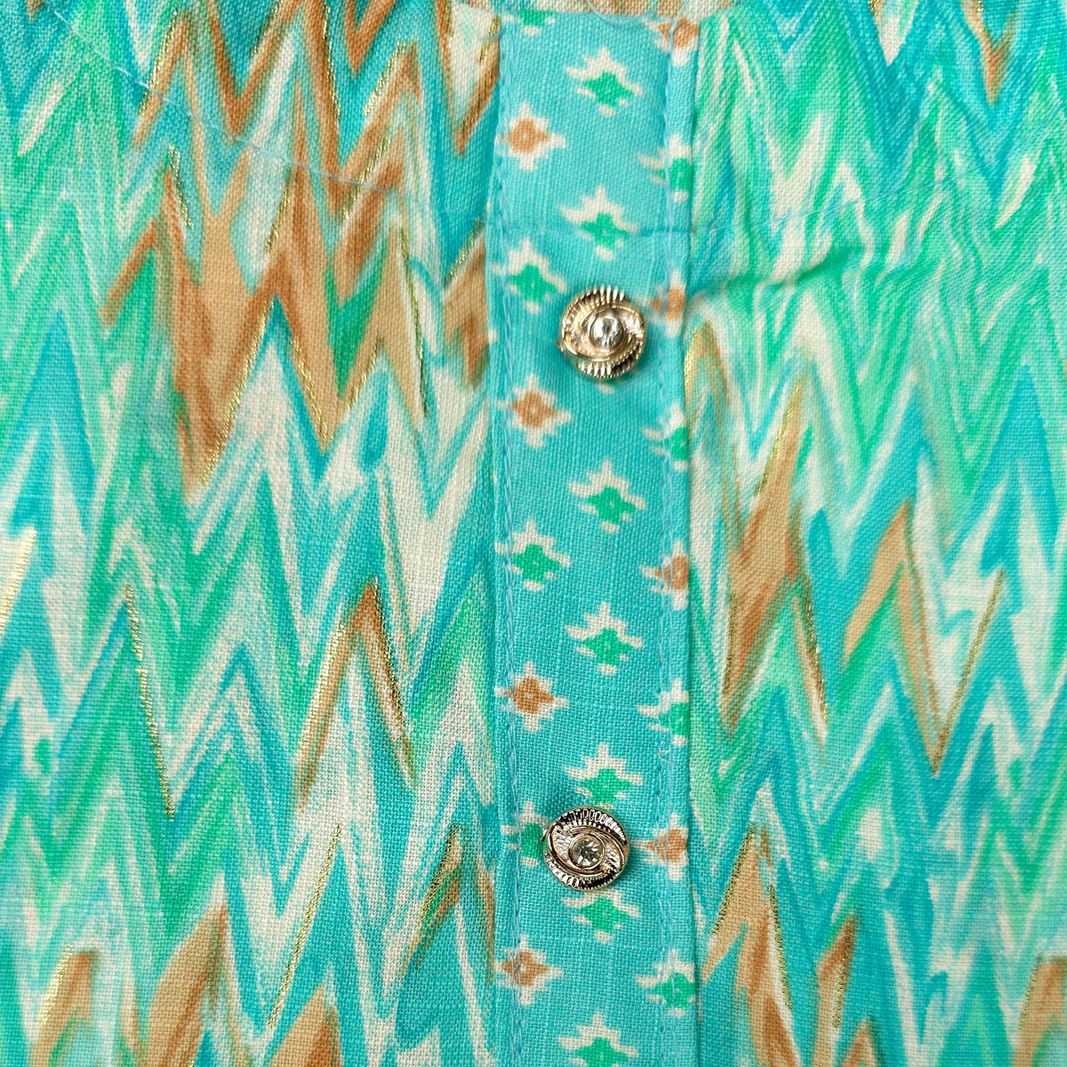 Kurti - 3 Piece Kurti Set - Turquoise Zigzag Printed