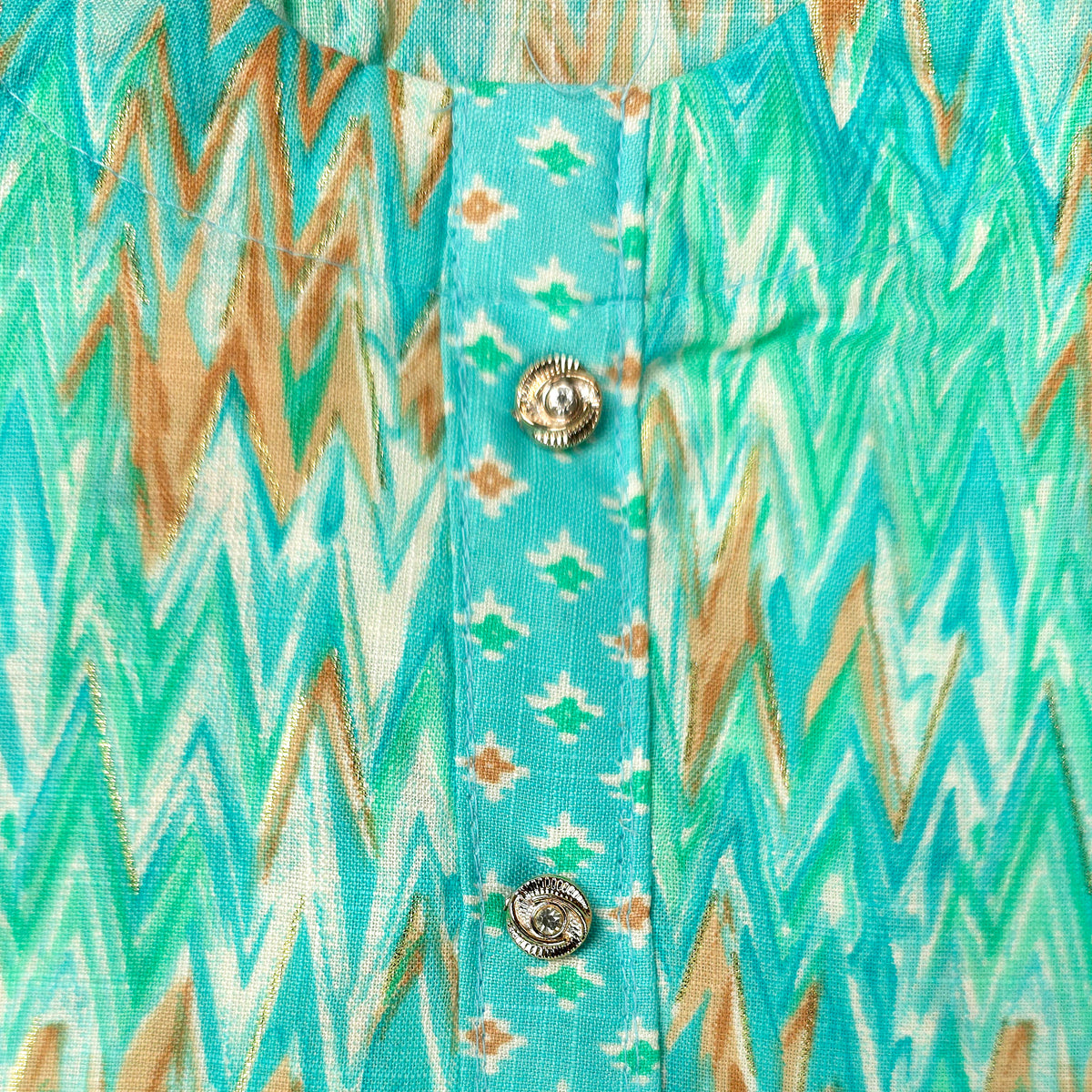 Kurti - 3 Piece Kurti Set - Turquoise Zigzag Printed