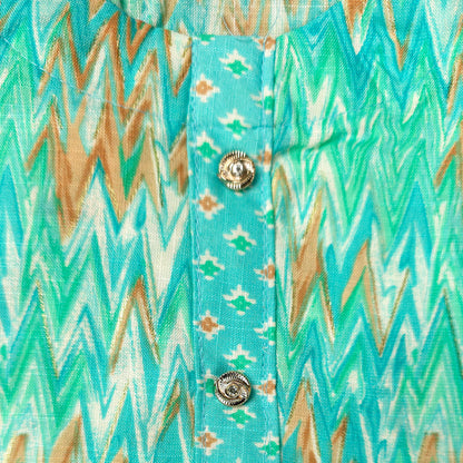Kurti - 3 Piece Kurti Set - Turquoise Zigzag Printed