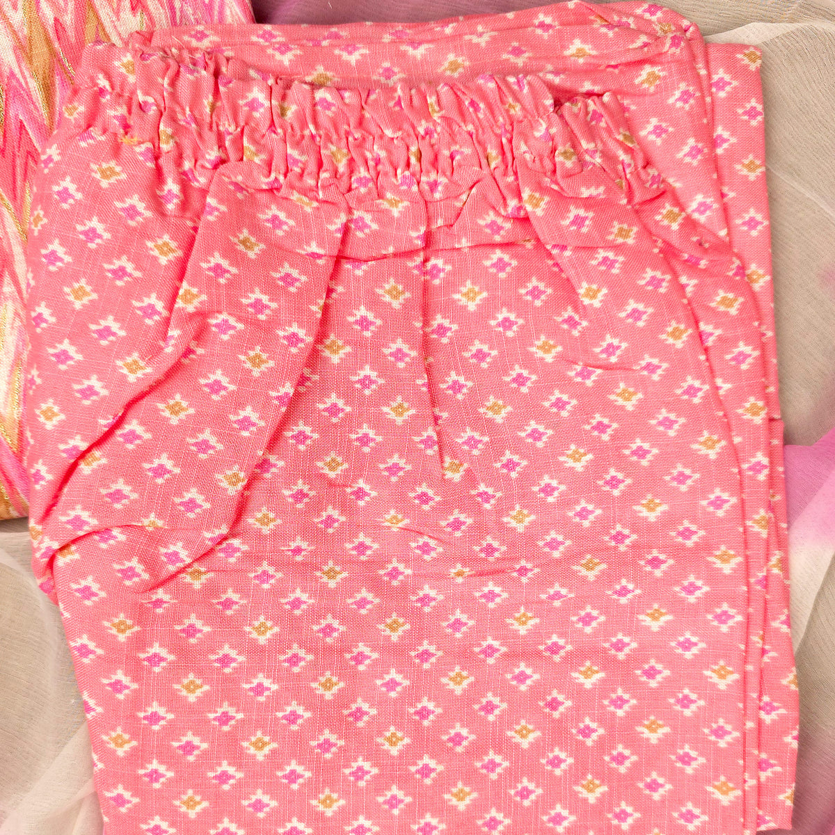 Kurti - 3 Piece Kurti Set - Pink Zigzag Printed