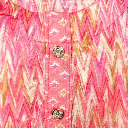 Kurti - 3 Piece Kurti Set - Pink Zigzag Printed