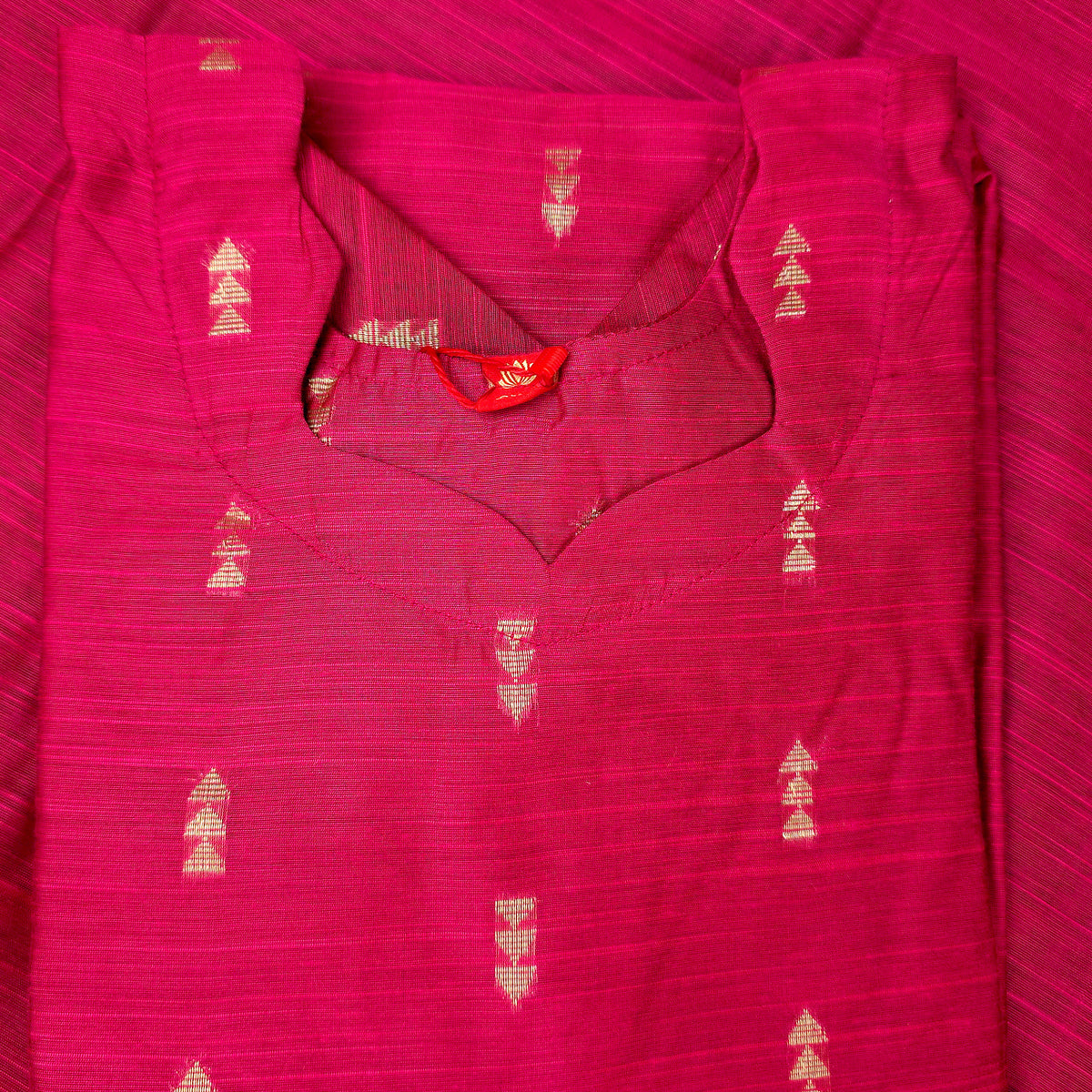 Kurti - 3 Piece Kurti Set - Fuchsia Pink Raw Silk