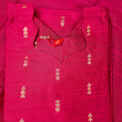 Kurti - 3 Piece Kurti Set - Fuchsia Pink Raw Silk