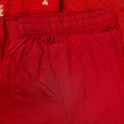 Kurti - 3 Piece Kurti Set - Red Raw Silk