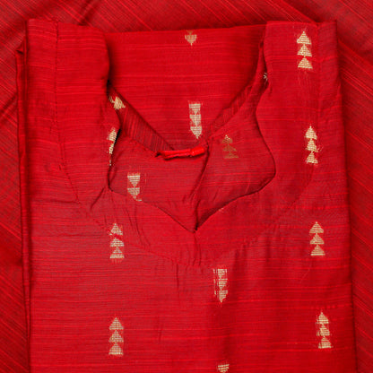 Kurti - 3 Piece Kurti Set - Red Raw Silk