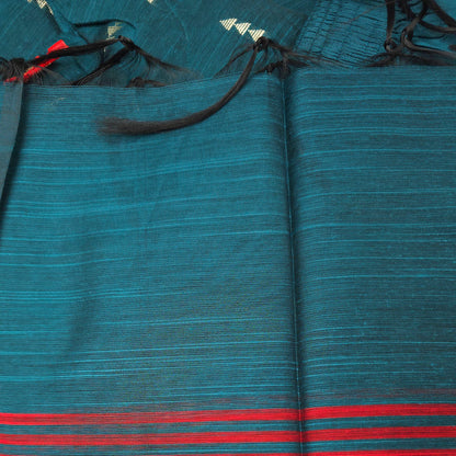 Kurti - 3 Piece Kurti Set - Teal Blue Raw Silk