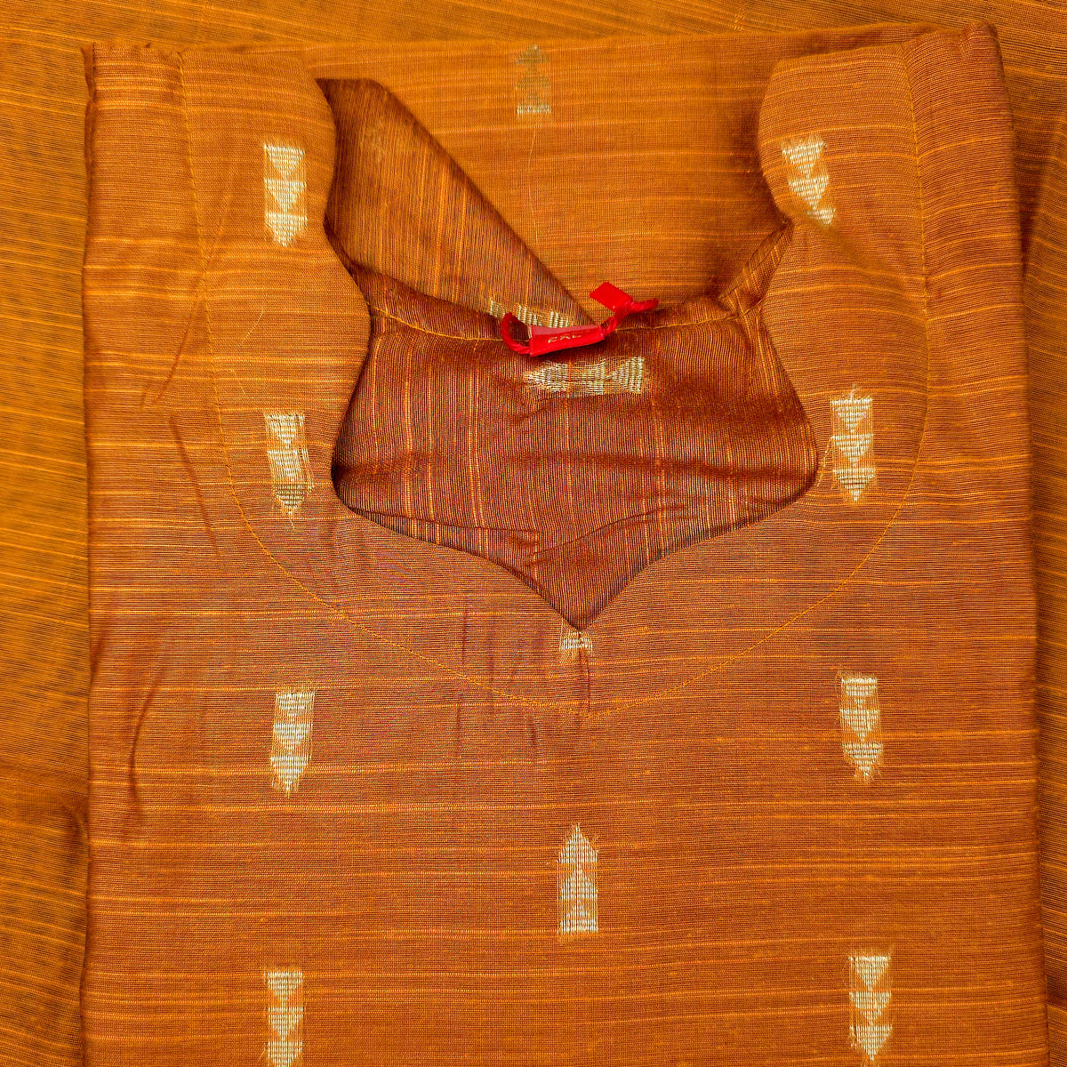 Kurti - 3 Piece Kurti Set - Rust Orange Raw Silk